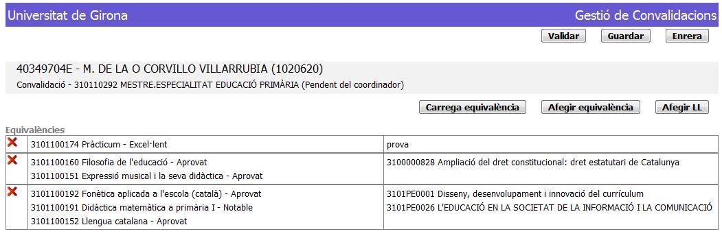 Edició d'una convalidació