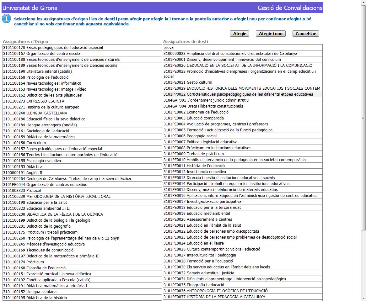 Afegir una equivalència