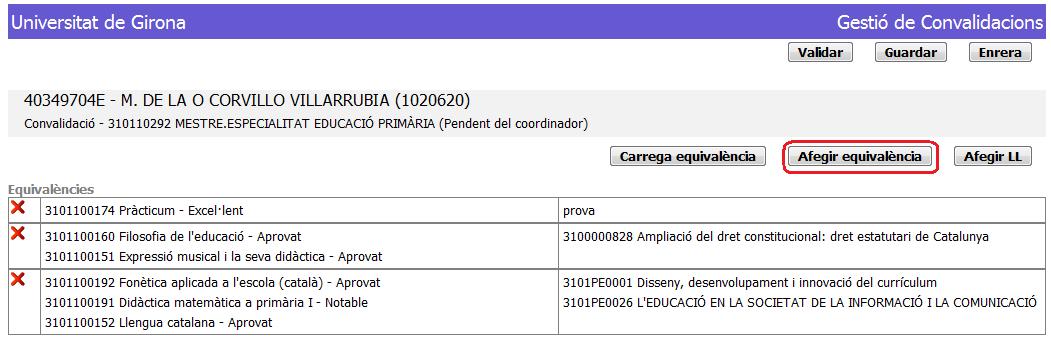 Afegir una equivalència