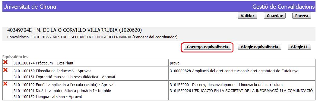 Carregar equivalències