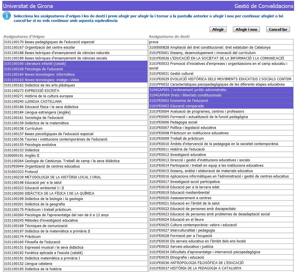 Afegir una equivalència